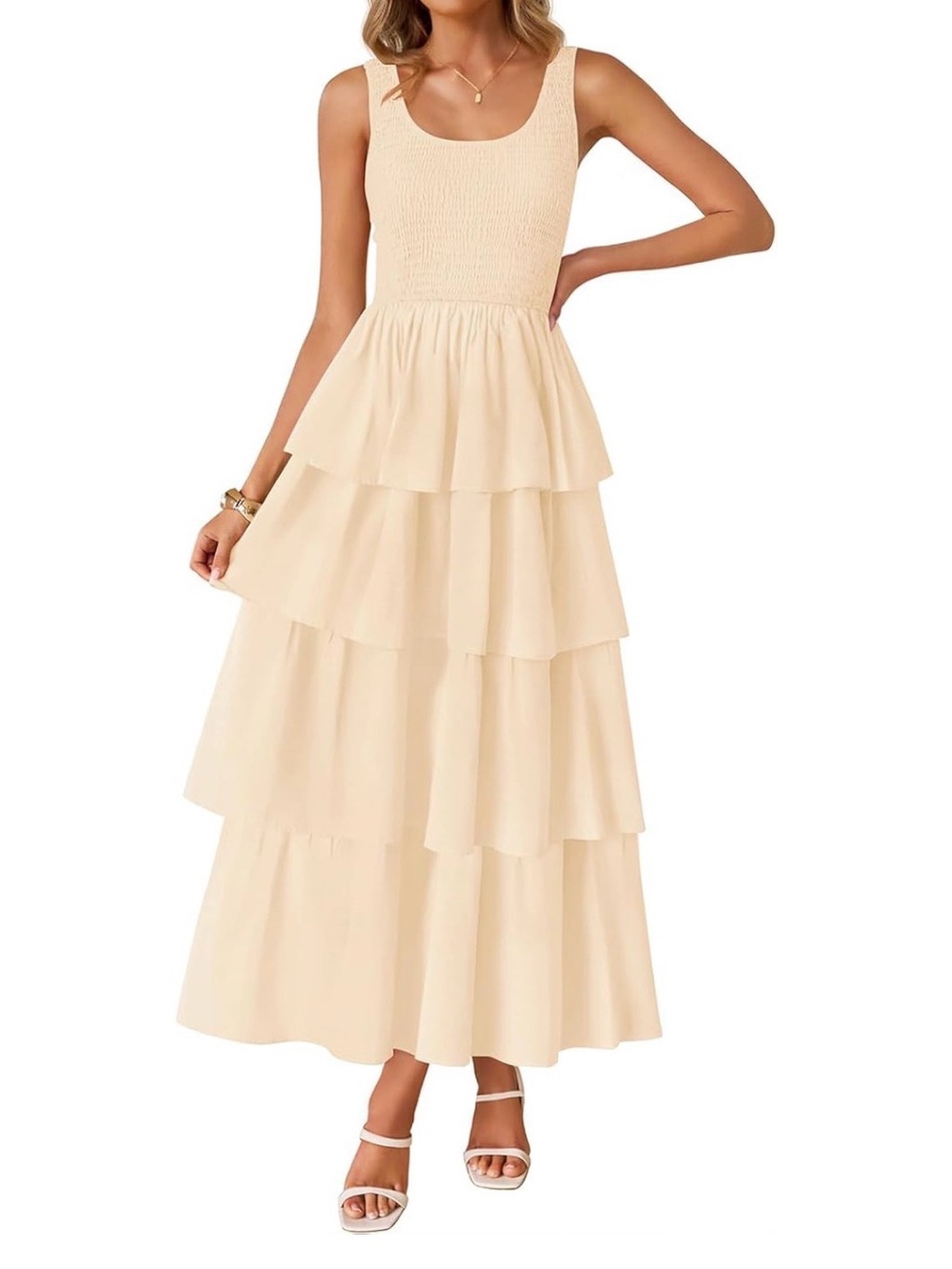NWT XL Summer Boho Sleeveless Tiered Layered Midi Dress Scoop Neck Lightweight